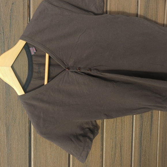 Esprit Women's Brown V-Neck Short Sleeve Tee with Ruching - Size Small - Picture 2 of 5